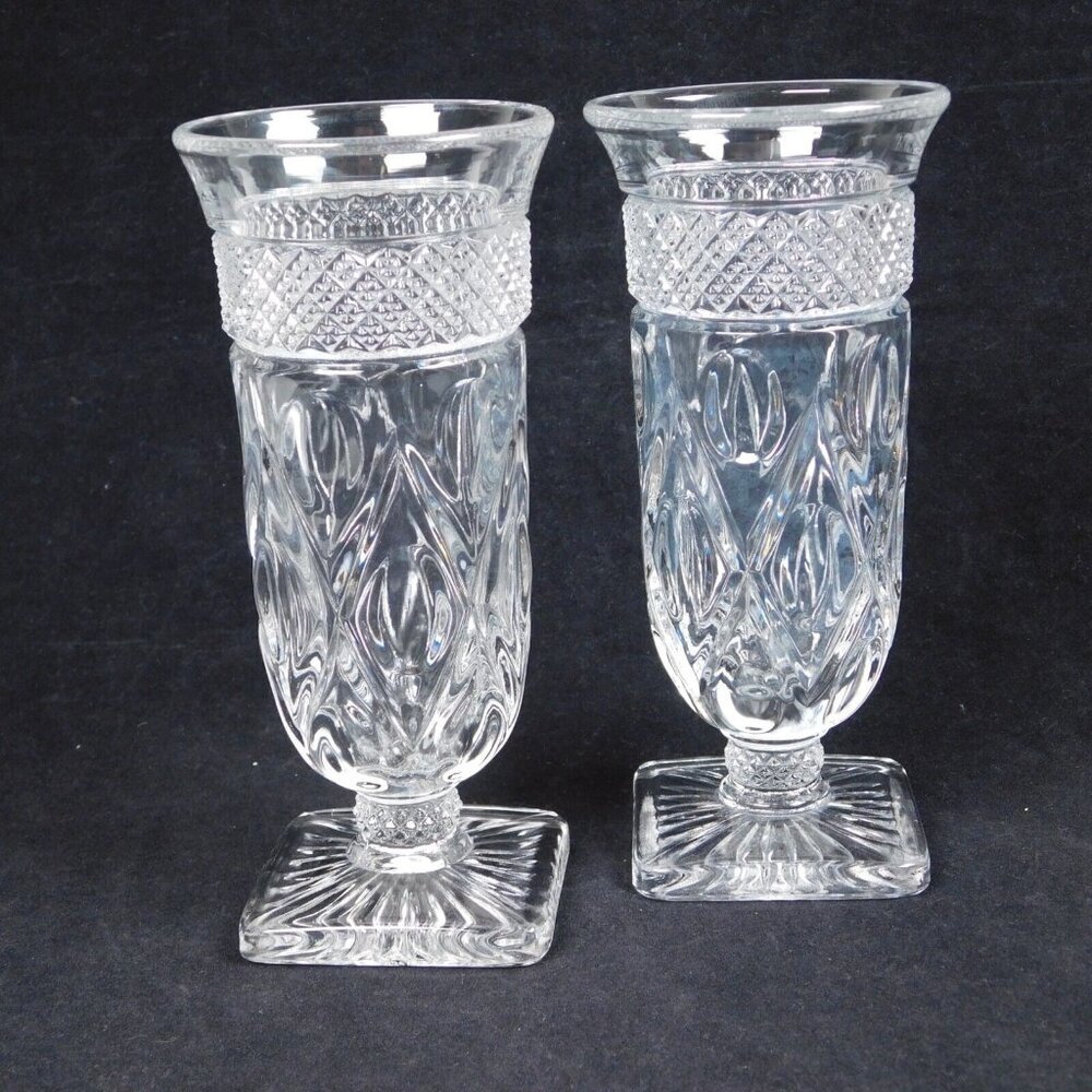 2 Imperial Glass Cape Cod Clear Parfait Glasses Footed Dessert Ice Cream Vintage